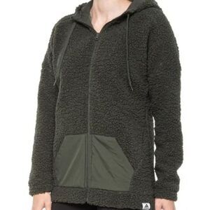 adidas Brilliant Basics Legend Earth Green Sherpa Hoodie Zipped Jacket Size XL